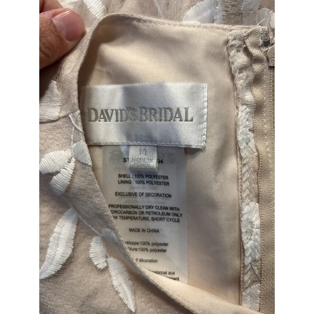 David's Bridal Beige Dress with White Floral Lace - Picture 2 of 9